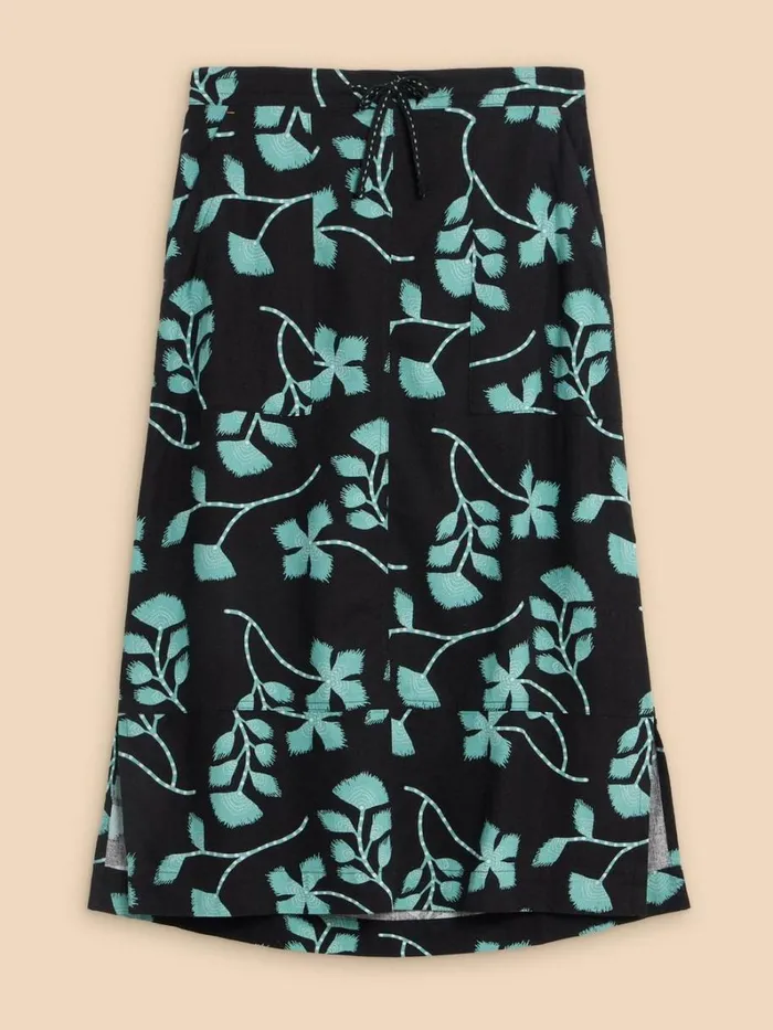 White Stuff SKIRTS Elle Linen Blend Skirt Black Print 8211 Women