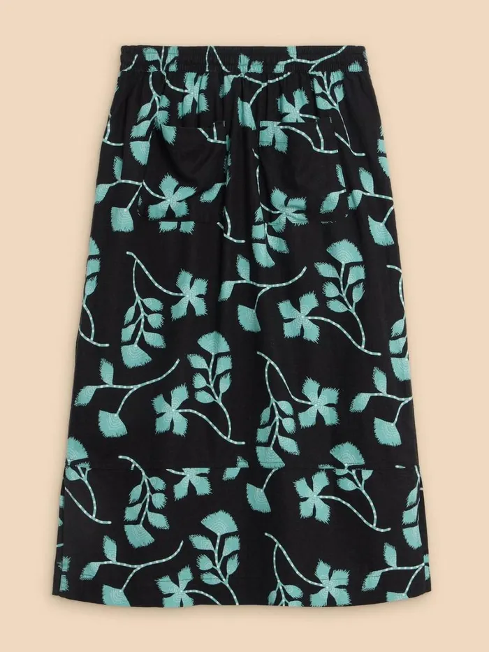 White Stuff SKIRTS Elle Linen Blend Skirt Black Print 8211 Women