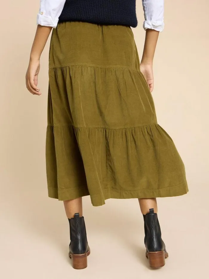 White Stuff SKIRTS Jade Tiered Cord Skirt Mid Chartreuse 8211 Women