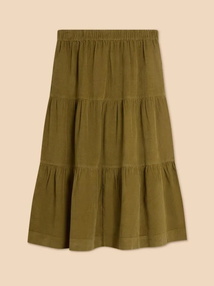 White Stuff SKIRTS Jade Tiered Cord Skirt Mid Chartreuse 8211 Women