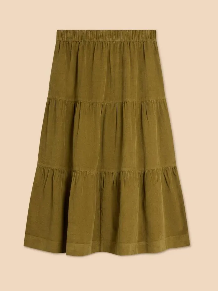 White Stuff SKIRTS Jade Tiered Cord Skirt Mid Chartreuse 8211 Women