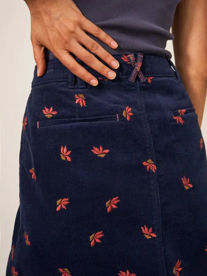 White Stuff SKIRTS Melody Embroidered Cord Skirt Navy Multi 8211 Women