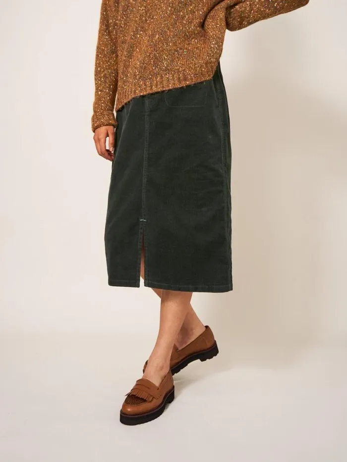 White Stuff SKIRTS Poppy Cord Midi Skirt Khaki Green 8211 Women