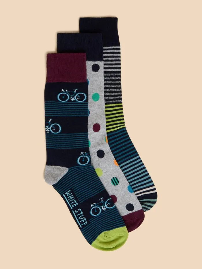 White Stuff SOCKS 3 Pack Bicycle Ankle Sock Navy Multi 8211 Men White Stuff SOCKS 3 Pack Bicycle Ankle Sock Navy Multi 8211 Men