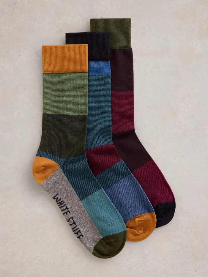 White Stuff SOCKS 3 Pack Striped Ankle Sock Blue Multi 8211 Men White Stuff SOCKS 3 Pack Striped Ankle Sock Blue Multi 8211 Men
