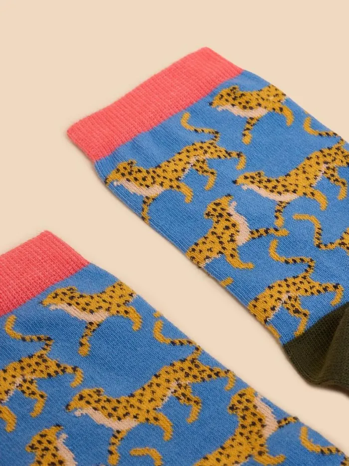 White Stuff SOCKS Cheetah Ankle Sock Blue Multi 8211 Women