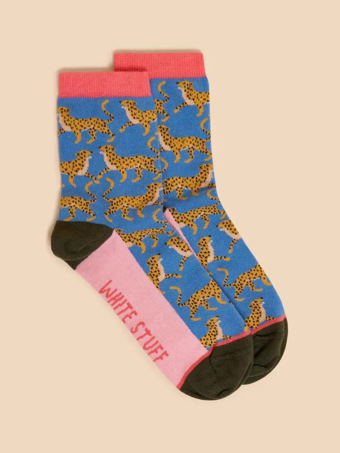White Stuff SOCKS Cheetah Ankle Sock Blue Multi 8211 Women