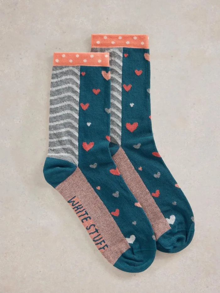 White Stuff SOCKS Heart Hotch Potch Knitted Sock Teal Multi 8211 Women White Stuff SOCKS Heart Hotch Potch Knitted Sock Teal Multi 8211 Women