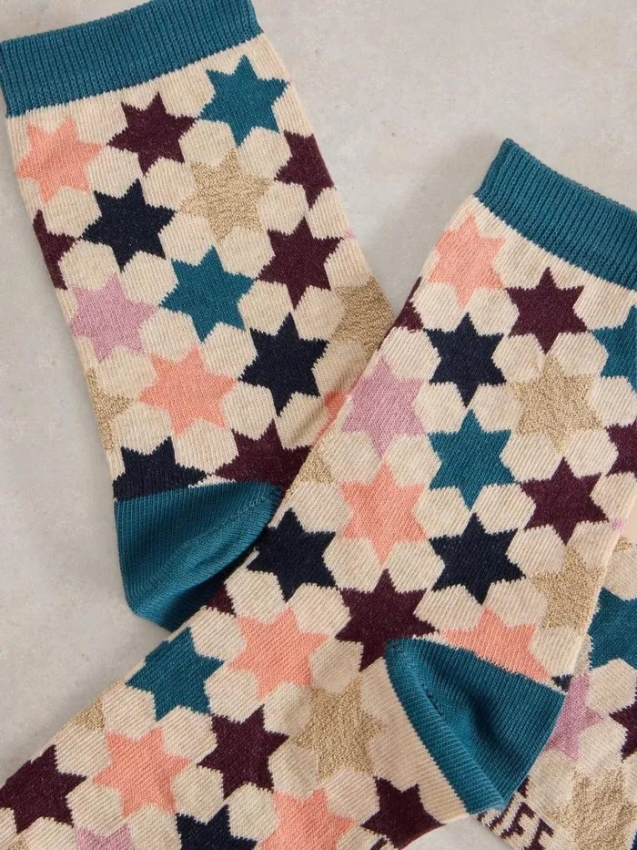 White Stuff SOCKS Star Ankle Knitted Sock Natural Multi 8211 Women