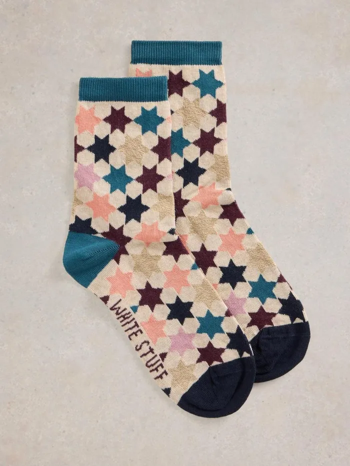 White Stuff SOCKS Star Ankle Knitted Sock Natural Multi 8211 Women