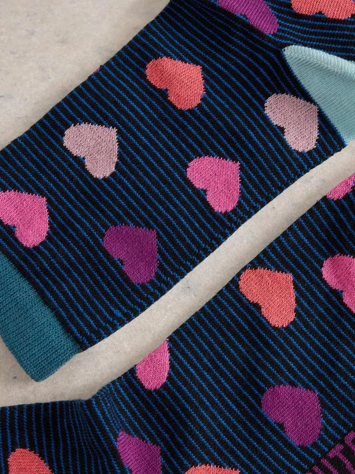White Stuff SOCKS Striped Heart Ankle Sock Teal Multi 8211 Women
