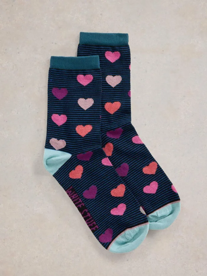 White Stuff SOCKS Striped Heart Ankle Sock Teal Multi 8211 Women