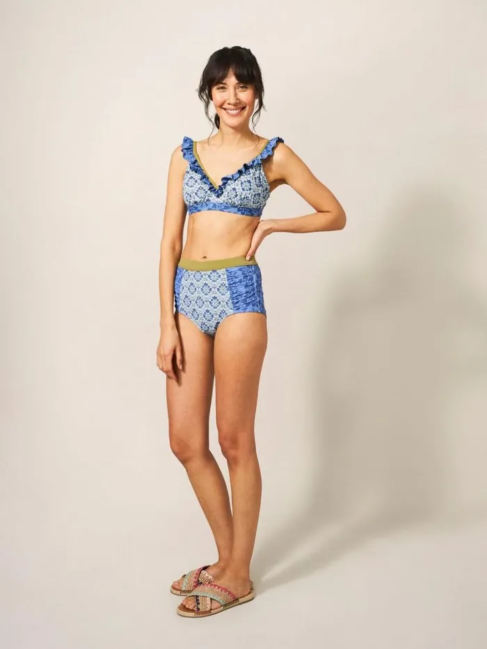 White Stuff SWIMWEAR Beth High Waist Bikini Bottom Blue Multi 8211 Women