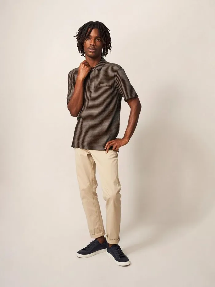 White Stuff TSHIRTS Burston Striped SS Polo Mid Brown 8211 Men