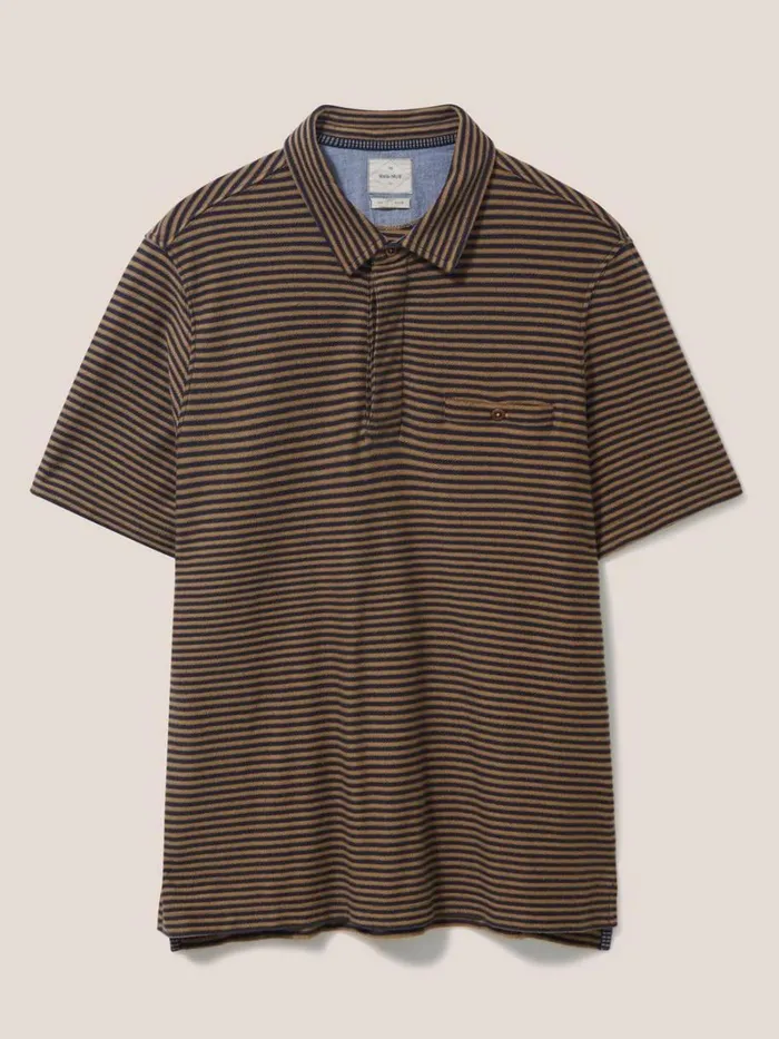 White Stuff TSHIRTS Burston Striped SS Polo Mid Brown 8211 Men