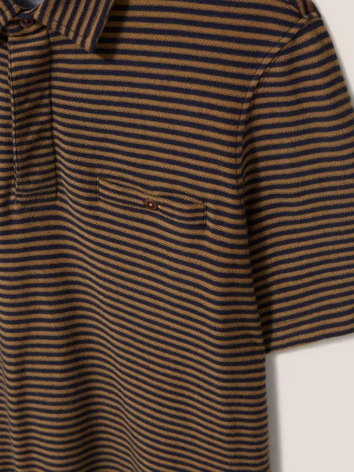 White Stuff TSHIRTS Burston Striped SS Polo Mid Brown 8211 Men