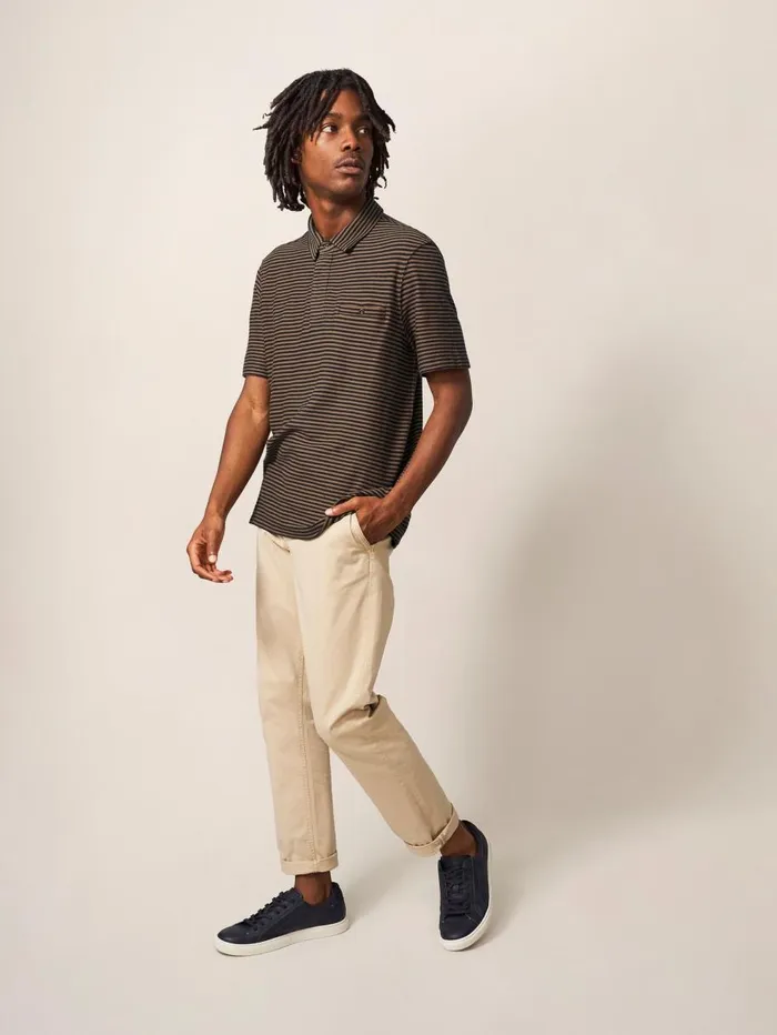 White Stuff TSHIRTS Burston Striped SS Polo Mid Brown 8211 Men
