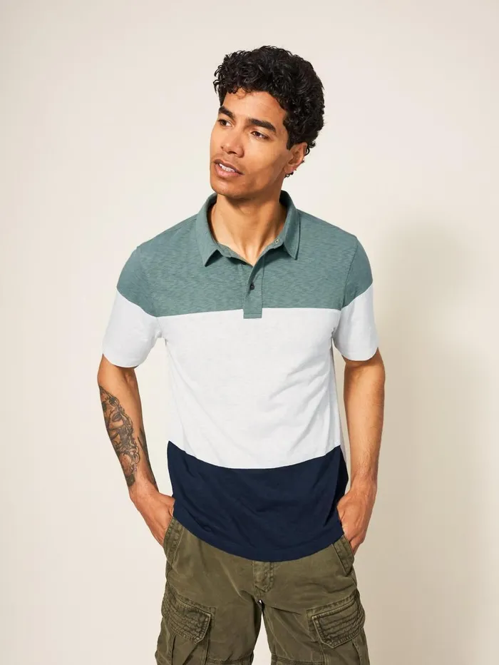 White Stuff TSHIRTS Colourblock SS Polo Green Multi 8211 Men White Stuff TSHIRTS Colourblock SS Polo Green Multi 8211 Men