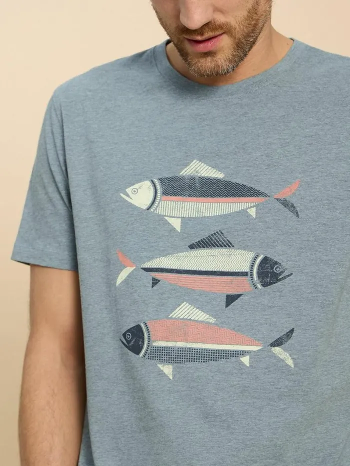 White Stuff TSHIRTS Fish Graphic Short Sleeve Tee Denim Print 8211 Men White Stuff TSHIRTS Fish Graphic Short Sleeve Tee Denim Print 8211 Men