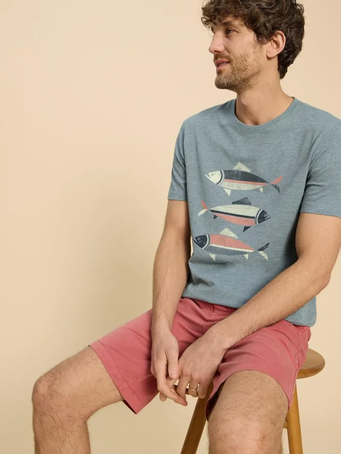 White Stuff TSHIRTS Fish Graphic Short Sleeve Tee Denim Print 8211 Men White Stuff TSHIRTS Fish Graphic Short Sleeve Tee Denim Print 8211 Men
