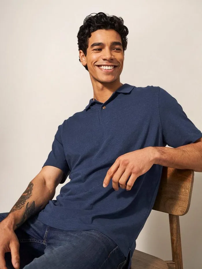 White Stuff TSHIRTS Linen Blend Polo Indigo Blue 8211 Men