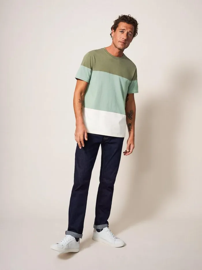 White Stuff TSHIRTS Linwood Colourblock SS Tee Dusty Green 8211 Men