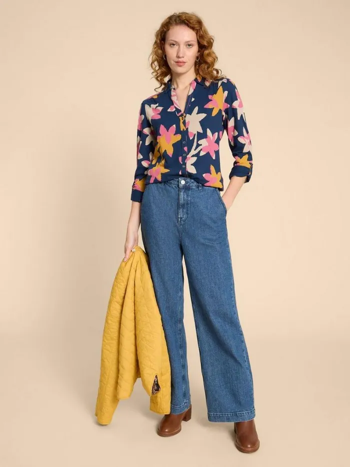 White Stuff TOPS and TEES ANNIE JERSEY PRINT SHIRT Navy Print 8211 Women