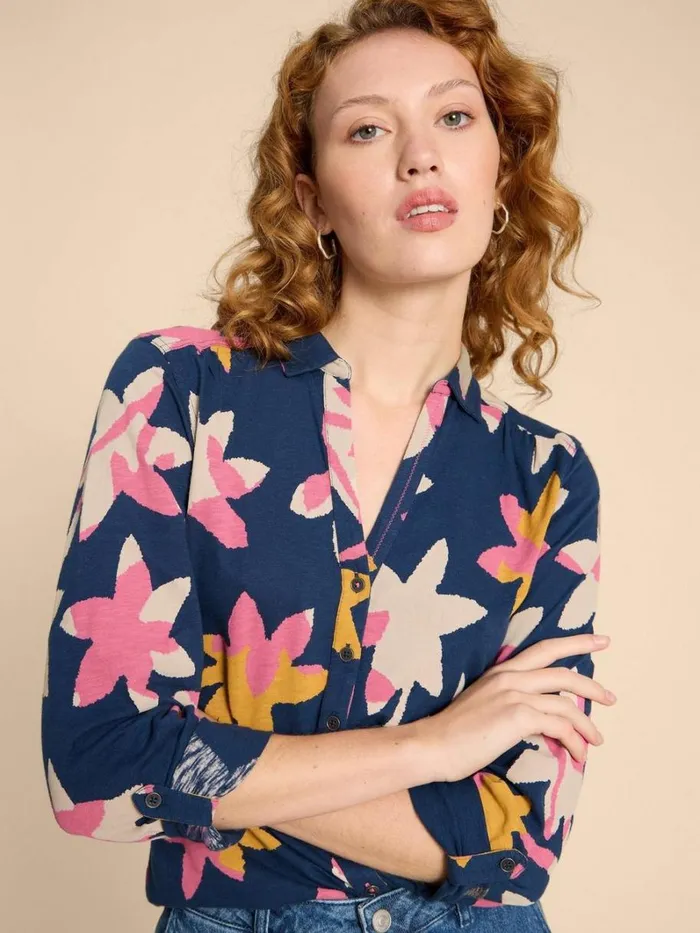 White Stuff TOPS and TEES ANNIE JERSEY PRINT SHIRT Navy Print 8211 Women