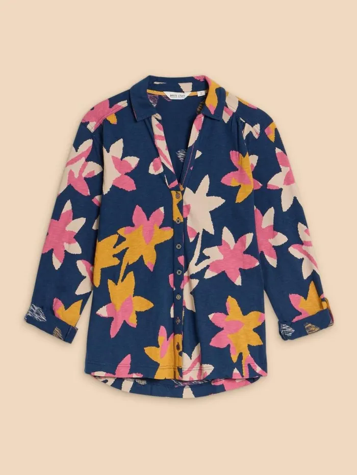 White Stuff TOPS and TEES ANNIE JERSEY PRINT SHIRT Navy Print 8211 Women