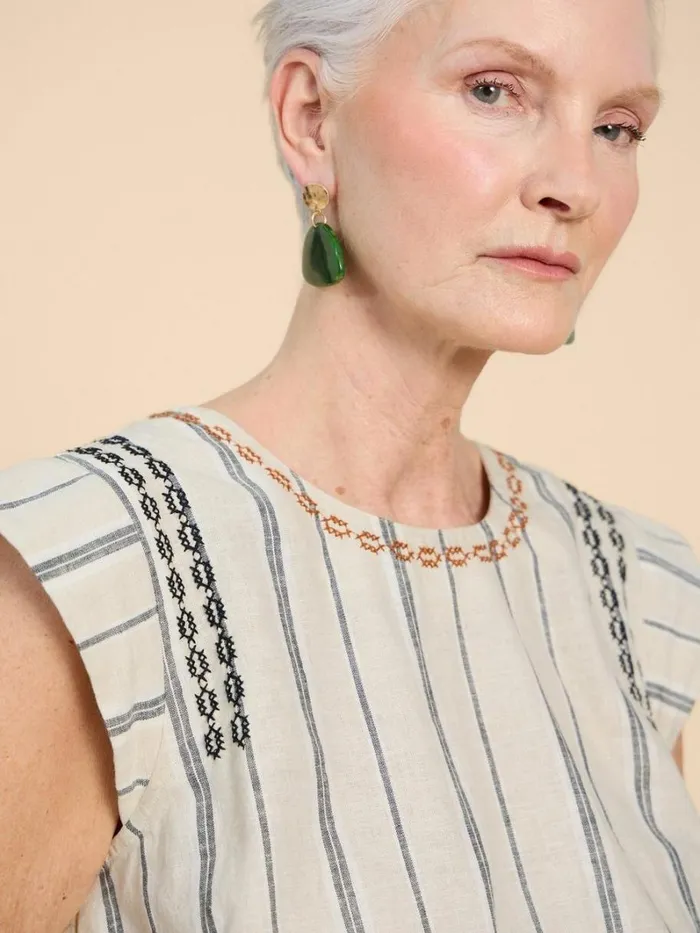 White Stuff TOPS and TEES Carla Stripe Linen Blend Top Natural Multi 8211 Women White Stuff TOPS and TEES Carla Stripe Linen Blend Top Natural Multi 8211 Women