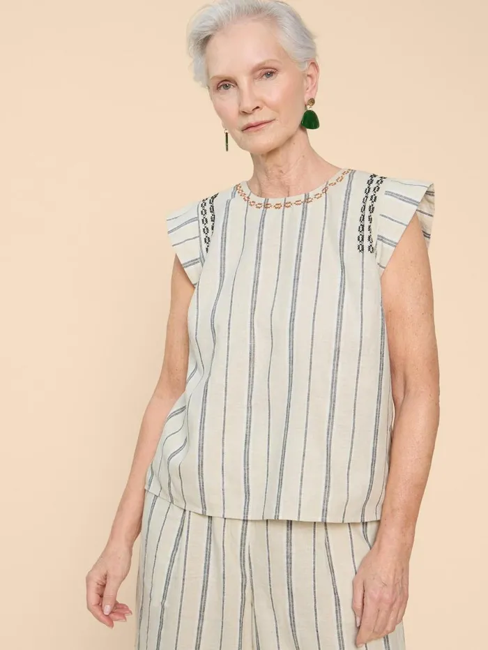 White Stuff TOPS and TEES Carla Stripe Linen Blend Top Natural Multi 8211 Women White Stuff TOPS and TEES Carla Stripe Linen Blend Top Natural Multi 8211 Women