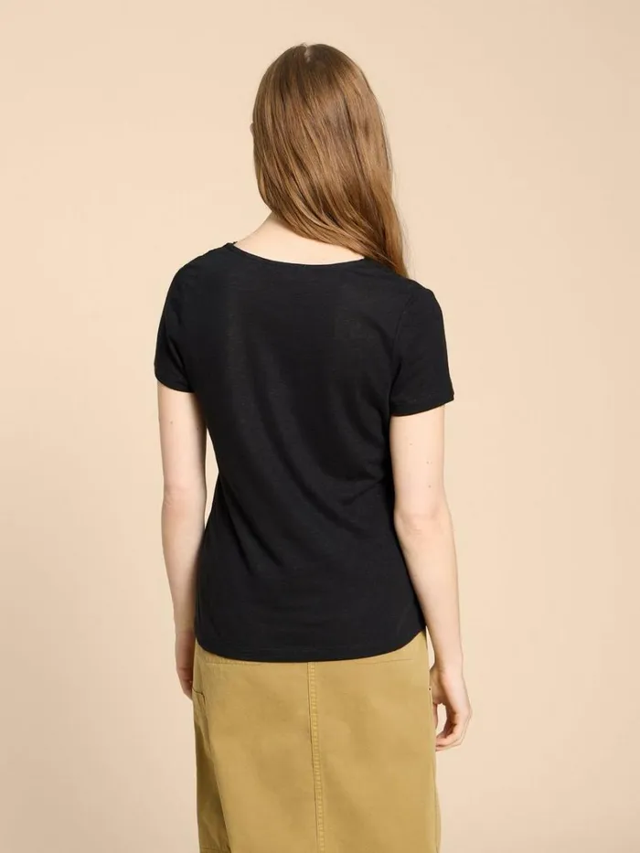 White Stuff TOPS and TEES Ellie Linen Blend Lace Tee Pure Black 8211 Women