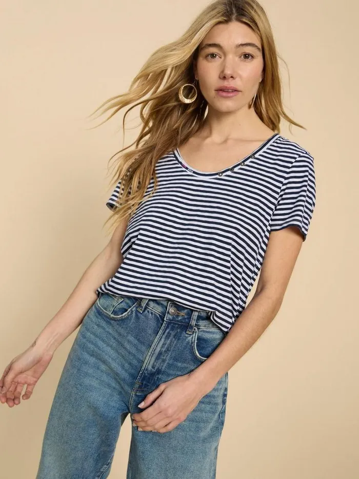 White Stuff TOPS and TEES NADIA SS SCOOP NECK TEE White Multi 8211 Women