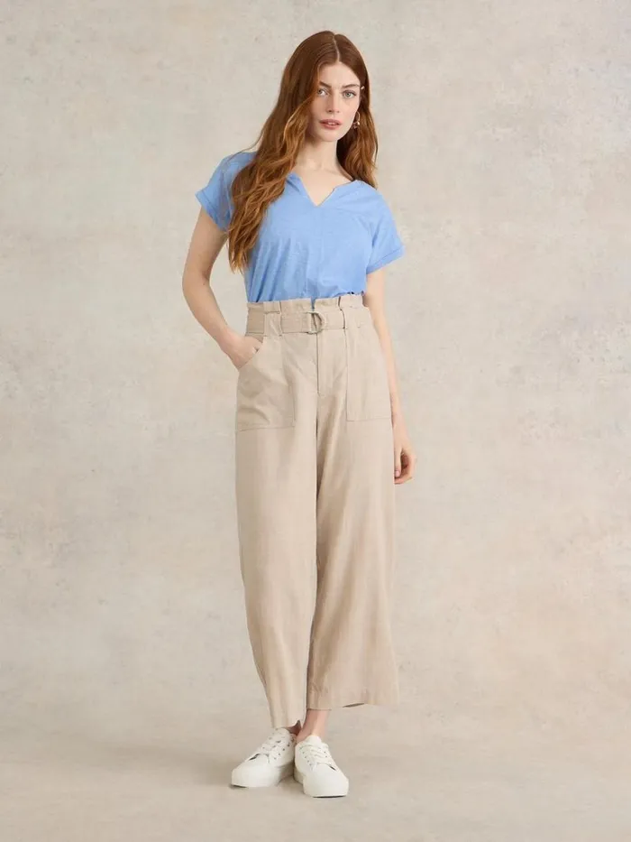 White Stuff TOPS and TEES NELLY NOTCH NECK COTTON TEE Light Blue 8211 Women