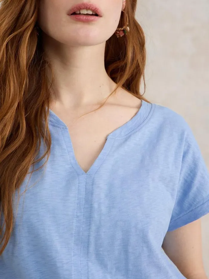 White Stuff TOPS and TEES NELLY NOTCH NECK COTTON TEE Light Blue 8211 Women White Stuff TOPS and TEES NELLY NOTCH NECK COTTON TEE Light Blue 8211 Women