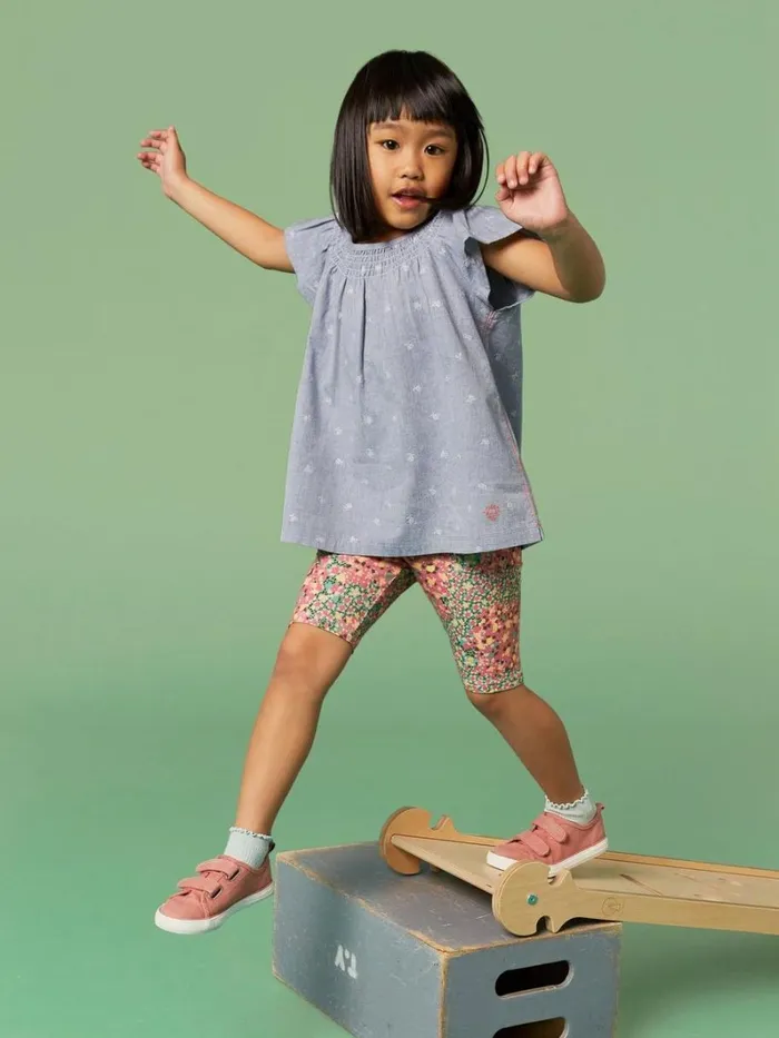 White Stuff TOPS Chambray Frill Top Chambray Blue 8211 Kids