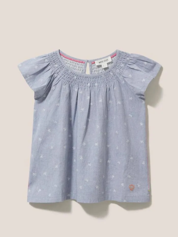 White Stuff TOPS Chambray Frill Top Chambray Blue 8211 Kids White Stuff TOPS Chambray Frill Top Chambray Blue 8211 Kids