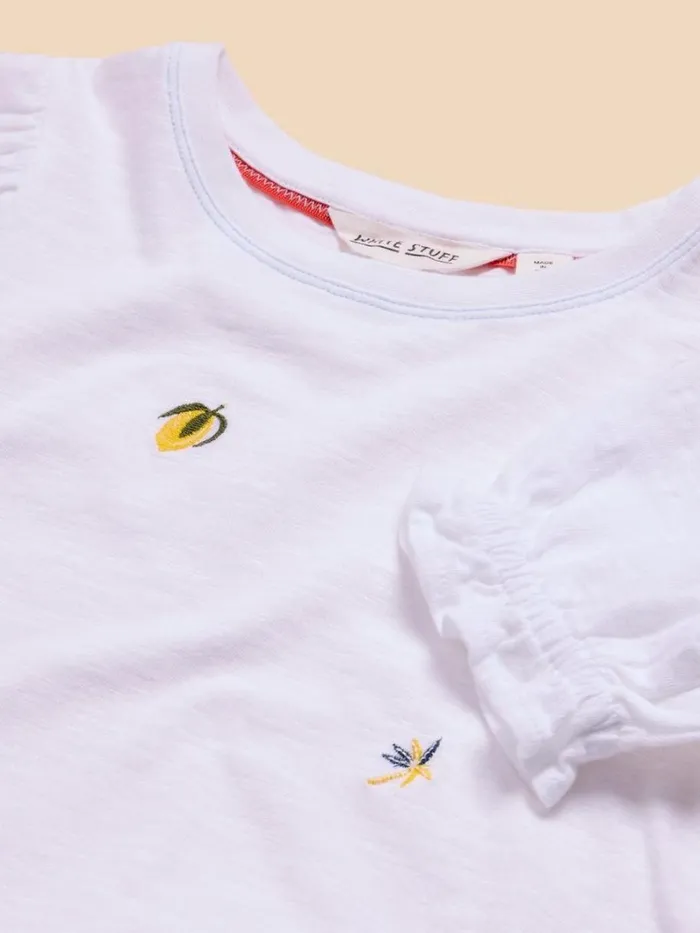 White Stuff TOPS Embroidered Lemon Tee Brilliant White 8211 Kids