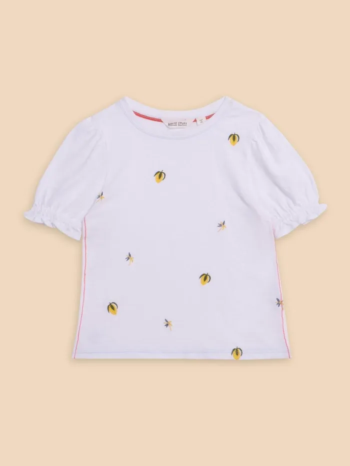 White Stuff TOPS Embroidered Lemon Tee Brilliant White 8211 Kids