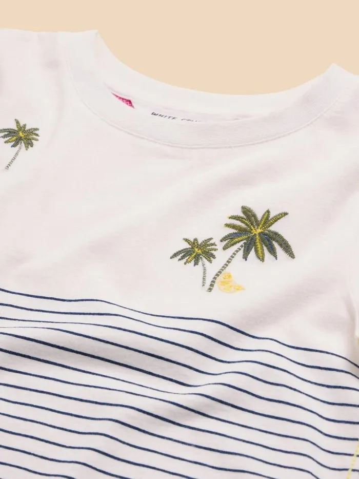 White Stuff TOPS Embroidered Stripe Tee Ivory Multi 8211 Kids