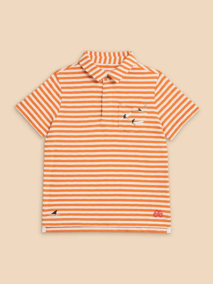 White Stuff TOPS Surfers Stripe SS Polo Mid Orange 8211 Kids