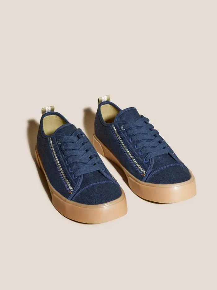 White Stuff TRAINERS Canvas Lace Up Plimsolls Navy Multi 8211 Men