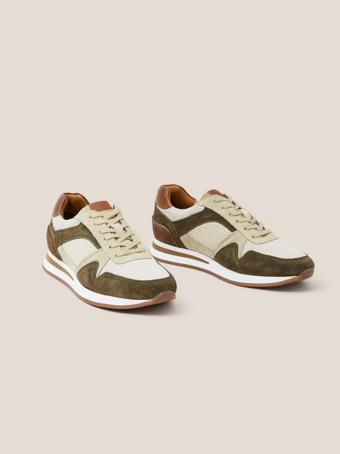 White Stuff TRAINERS Leather Retro Lace Up Trainer Khaki Green 8211 Men