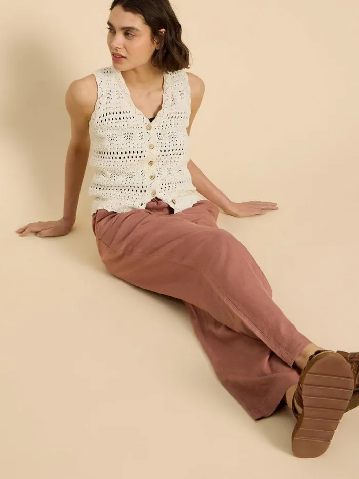 White Stuff TROUSERS Belle Linen Blend Wide Trouser Dark Tan 8211 Women