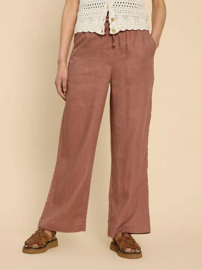 White Stuff TROUSERS Belle Linen Blend Wide Trouser Dark Tan 8211 Women