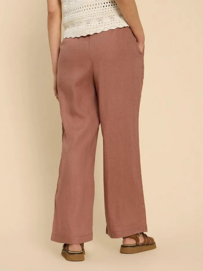 White Stuff TROUSERS Belle Linen Blend Wide Trouser Dark Tan 8211 Women