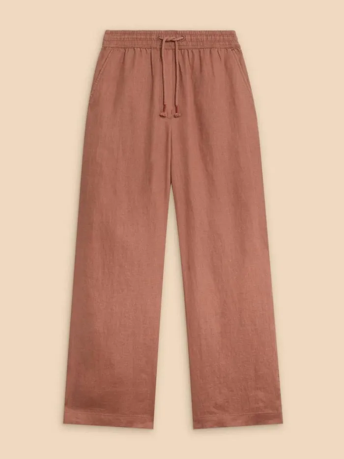 White Stuff TROUSERS Belle Linen Blend Wide Trouser Dark Tan 8211 Women