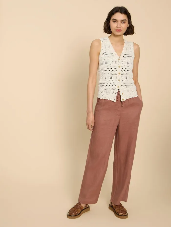 White Stuff TROUSERS Belle Linen Blend Wide Trouser Dark Tan 8211 Women