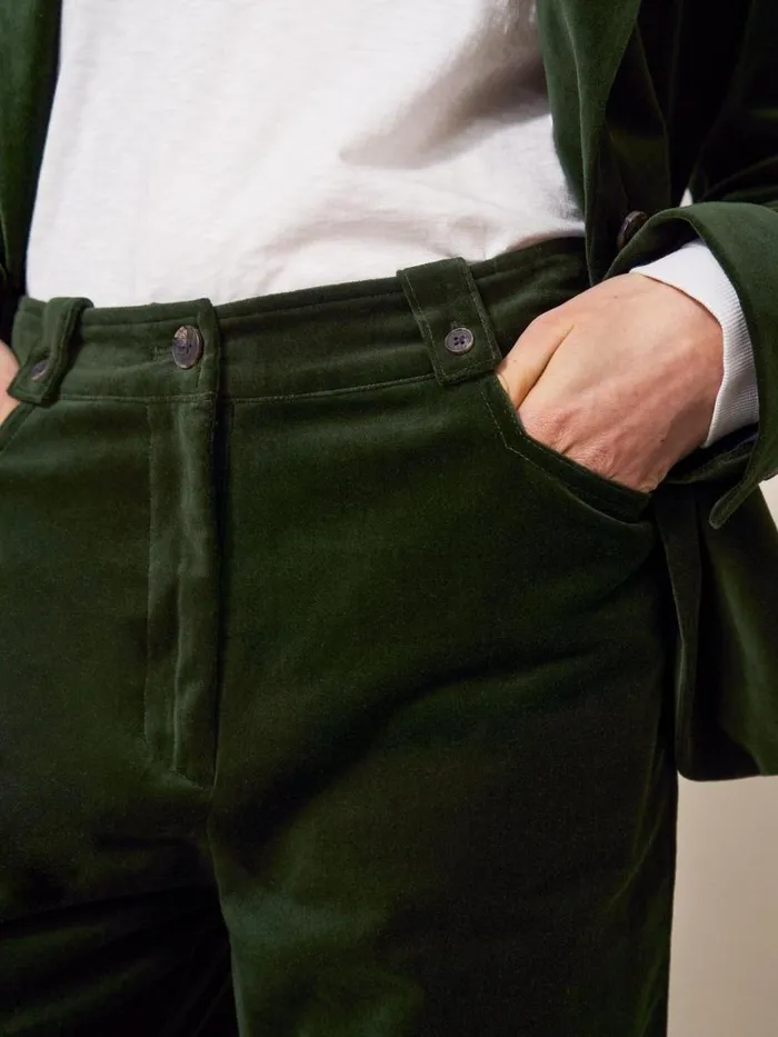 White Stuff TROUSERS Belle Velvet Cropped Wide Leg Dark Green 8211 Women