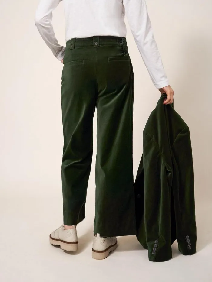 White Stuff TROUSERS Belle Velvet Cropped Wide Leg Dark Green 8211 Women